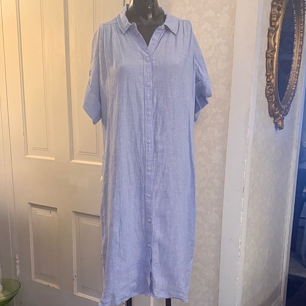 J. Crew Light Blue Button-Front Midi Dress